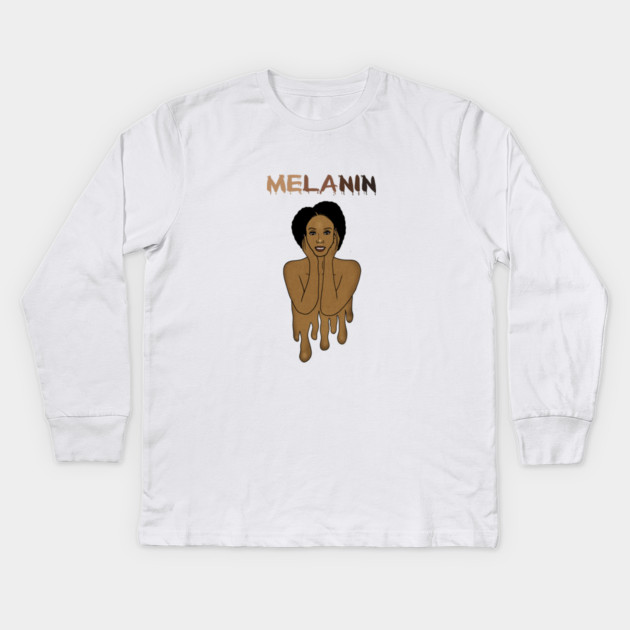 Drippin Melanin Afro Black History Kids Long Sleeve T-Shirt by logiamerch