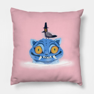 Derpy kpop blue tiger and his crow friend Pillow