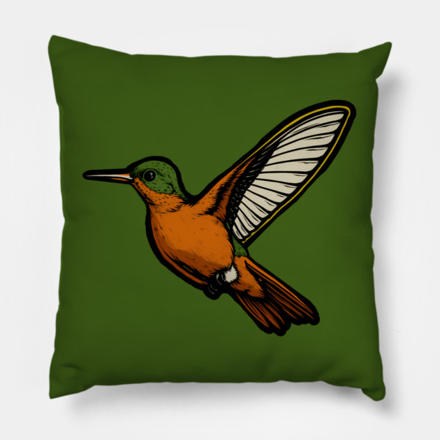 Cinnamon Hummingbird – Colorful Bird Art Pillow by DonWillisJrArt