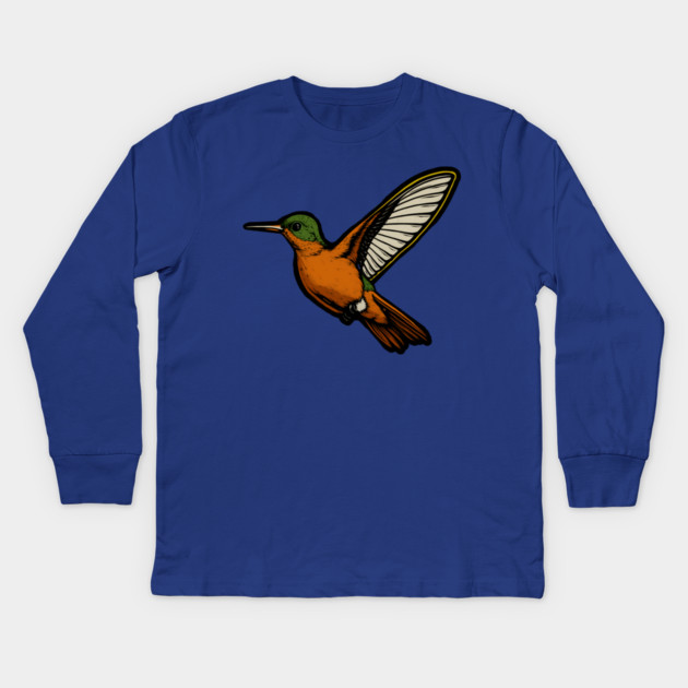 Cinnamon Hummingbird – Colorful Bird Art Kids Long Sleeve T-Shirt by DonWillisJrArt
