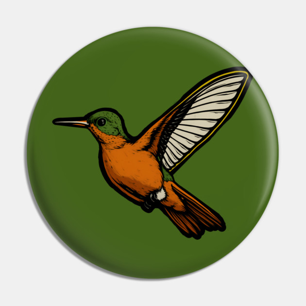 Cinnamon Hummingbird – Colorful Bird Art Pin by DonWillisJrArt