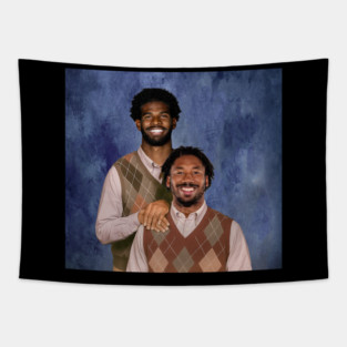Vintage Shedeur Sanders Myles Garrett Football, Cleveland Step Bros Tapestry