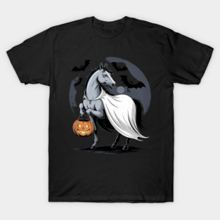 Halloween Horse With Pumpkin Ghost Costume Rider Riding T-Shirt