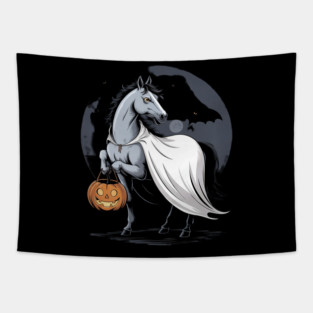Halloween Horse With Pumpkin Ghost Costume Rider Riding Tapestry