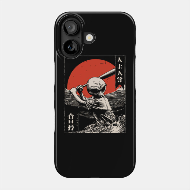 Retro Japanese Alien Playing Baseball Funny Sci-Fi Graphic Phone Case by TuncGK