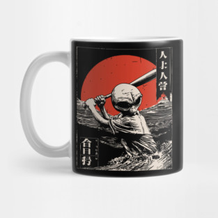 Retro Japanese Alien Playing Baseball Funny Sci-Fi Graphic Mug