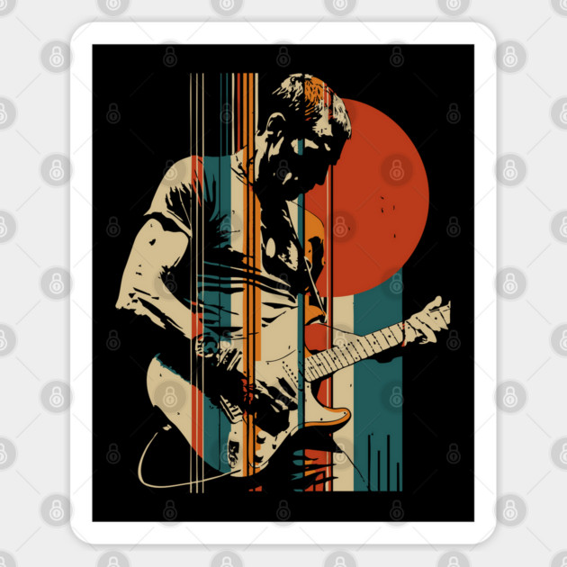 Retro Vintage Guitarist Rock and Roll Music Lover Sticker by TuncGK