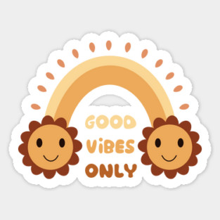 Good Vibes Only - Retro Rainbow with Flower Power Sticker
