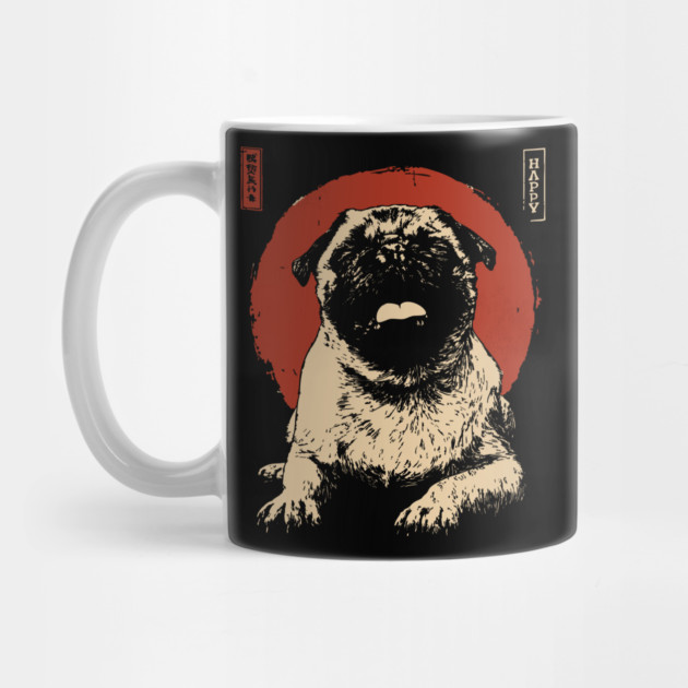 Adorable Happy Pug Dog Japanese Red Sun Art by TuncGK