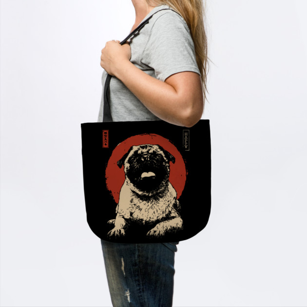 Adorable Happy Pug Dog Japanese Red Sun Art by TuncGK