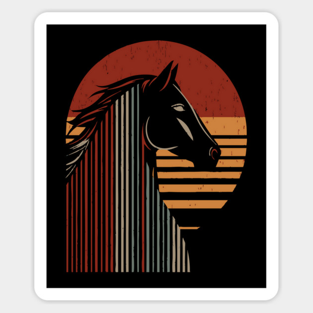 Majestic Horse Head Retro Vintage 80s Sunset Magnet by TuncGK