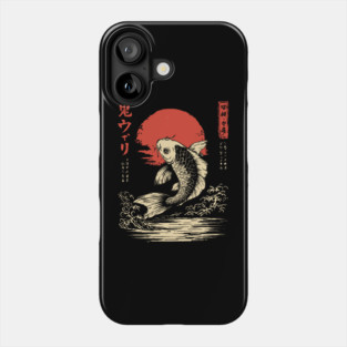 Japanese Koi Fish Leaping Ukiyo-e Red Sun Art Phone Case