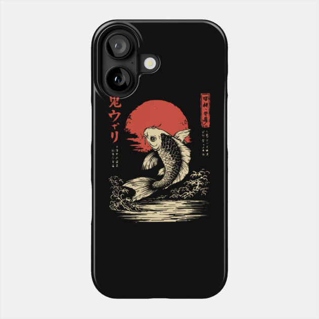 Japanese Koi Fish Leaping Ukiyo-e Red Sun Art Phone Case by TuncGK