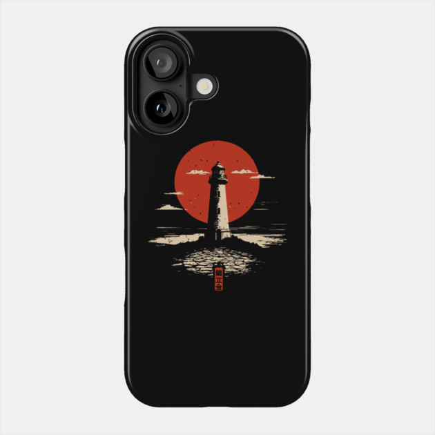 Japanese Style Lighthouse Red Sun Nautical Graphic Art Phone Case by TuncGK