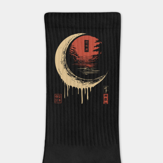 Surreal Melting Crescent Moon Japanese Psychedelic Art by TuncGK