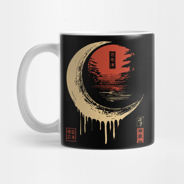 Surreal Melting Crescent Moon Japanese Psychedelic Art by TuncGK