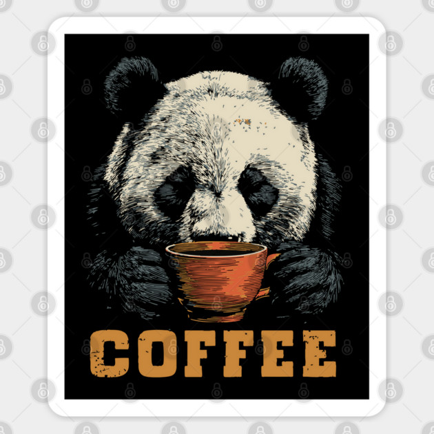 Funny Panda Bear Needs Coffee Vintage Graphic Art Sticker by TuncGK