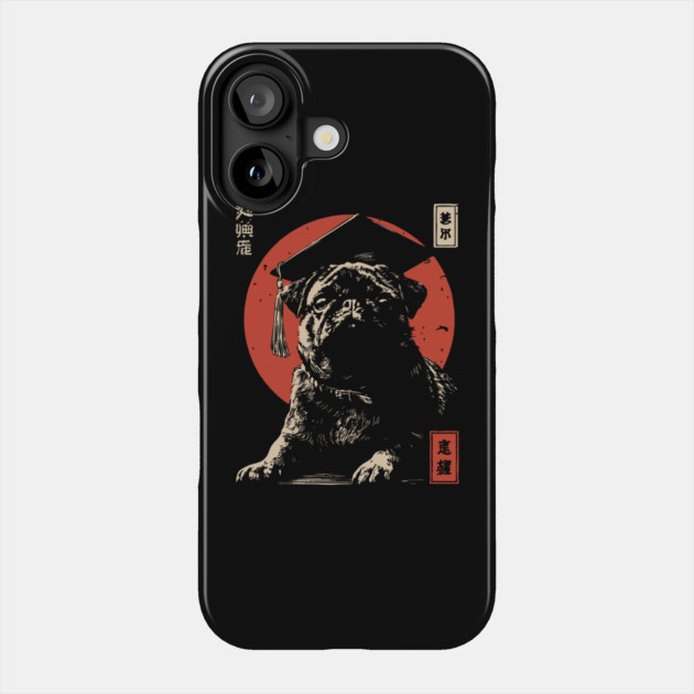 Funny Pug Dog Graduate with Mortarboard Cap Art Phone Case by TuncGK
