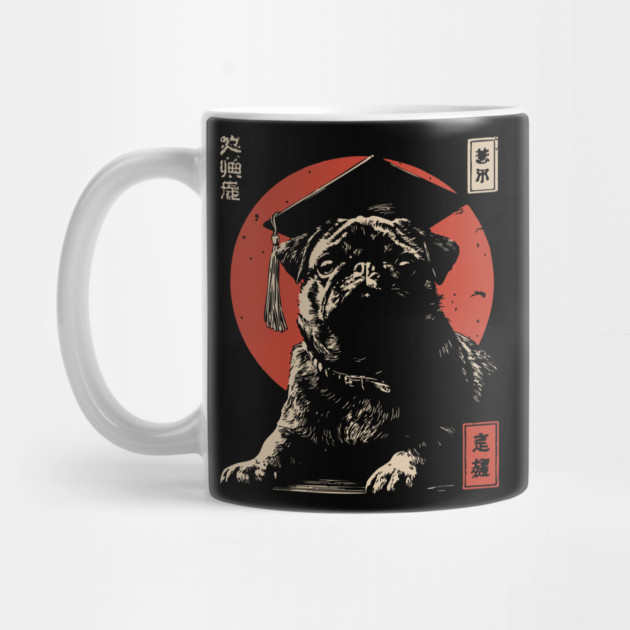 Funny Pug Dog Graduate with Mortarboard Cap Art by TuncGK