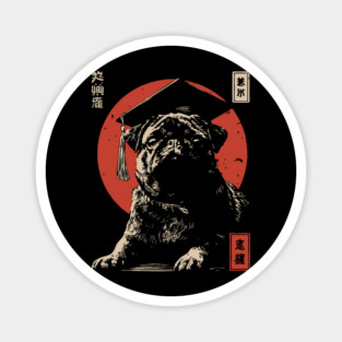 Funny Pug Dog Graduate with Mortarboard Cap Art Magnet