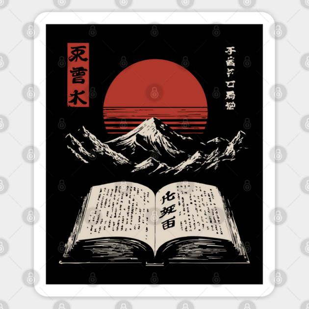 Ancient Book of Wisdom Japanese Mountain Landscape Art Sticker by TuncGK