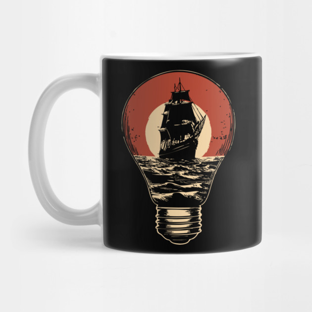 Surreal Ghost Ship in a Lightbulb Nautical Art by TuncGK