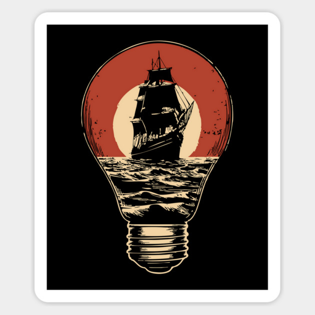 Surreal Ghost Ship in a Lightbulb Nautical Art Magnet by TuncGK