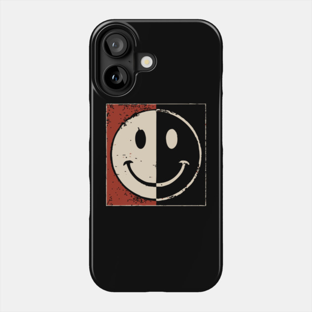 Split Smiley Face Retro Vintage Graphic Duality Symbol Phone Case by TuncGK