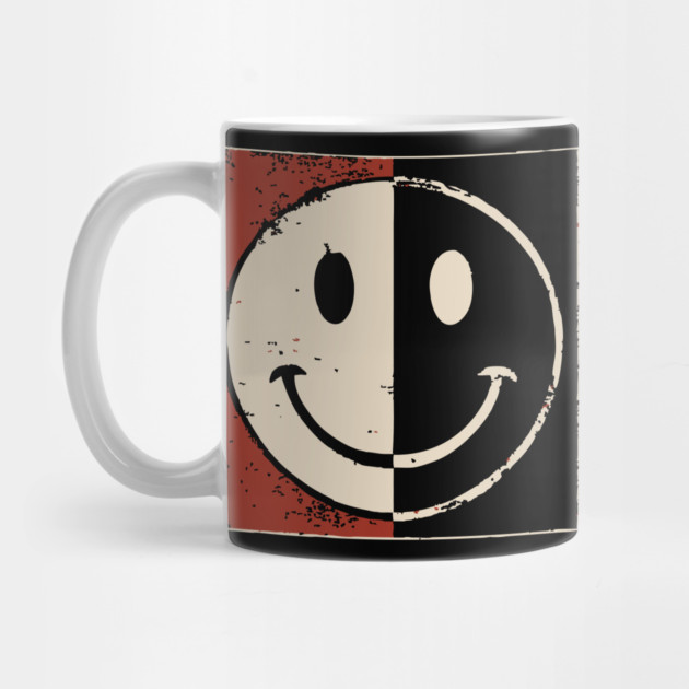 Split Smiley Face Retro Vintage Graphic Duality Symbol by TuncGK