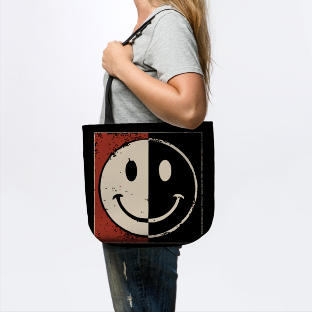 Split Smiley Face Retro Vintage Graphic Duality Symbol by TuncGK