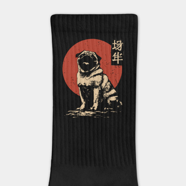 Noble Pug Dog Portrait Japanese Red Sun Art by TuncGK