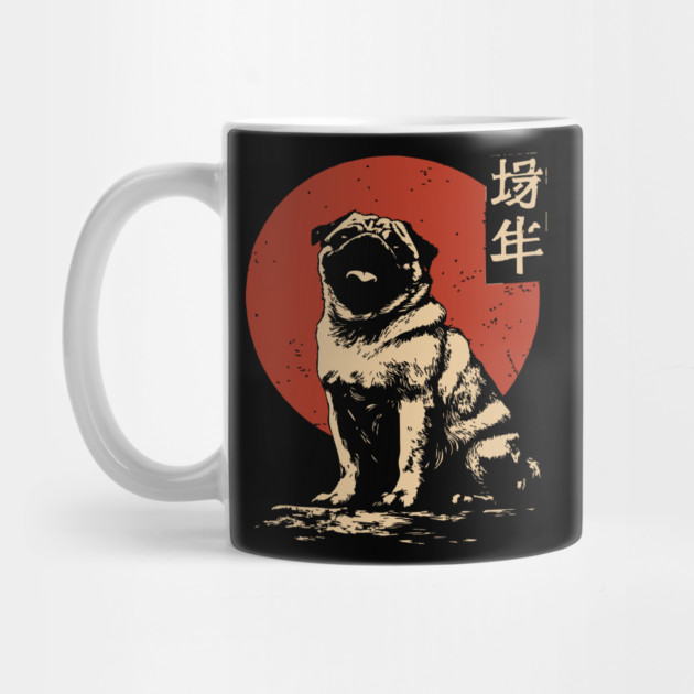 Noble Pug Dog Portrait Japanese Red Sun Art by TuncGK