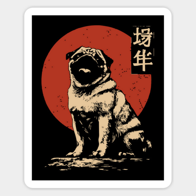 Noble Pug Dog Portrait Japanese Red Sun Art Magnet by TuncGK