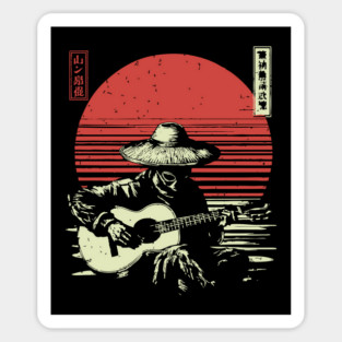 Funny Alien Guitarist Playing Blues Retro Japanese Art Sticker