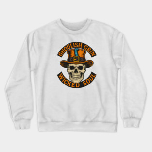 Ghoulish Grin Wicked Soul - Vintage Skull Halloween Design with Haunted Attitude Crewneck Sweatshirt