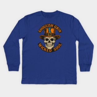 Ghoulish Grin Wicked Soul - Vintage Skull Halloween Design with Haunted Attitude Kids Long Sleeve T-Shirt