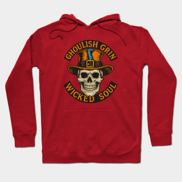 Ghoulish Grin Wicked Soul - Vintage Skull Halloween Design with Haunted Attitude Hoodie by WarFX Designs