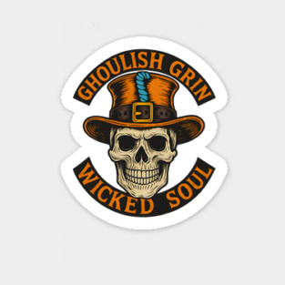 Ghoulish Grin Wicked Soul - Vintage Skull Halloween Design with Haunted Attitude Sticker