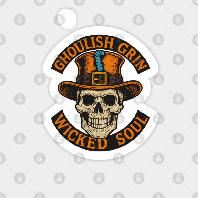Ghoulish Grin Wicked Soul - Vintage Skull Halloween Design with Haunted Attitude Sticker by WarFX Designs