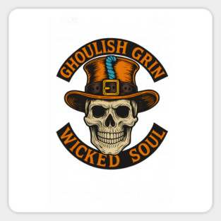 Ghoulish Grin Wicked Soul - Vintage Skull Halloween Design with Haunted Attitude Magnet