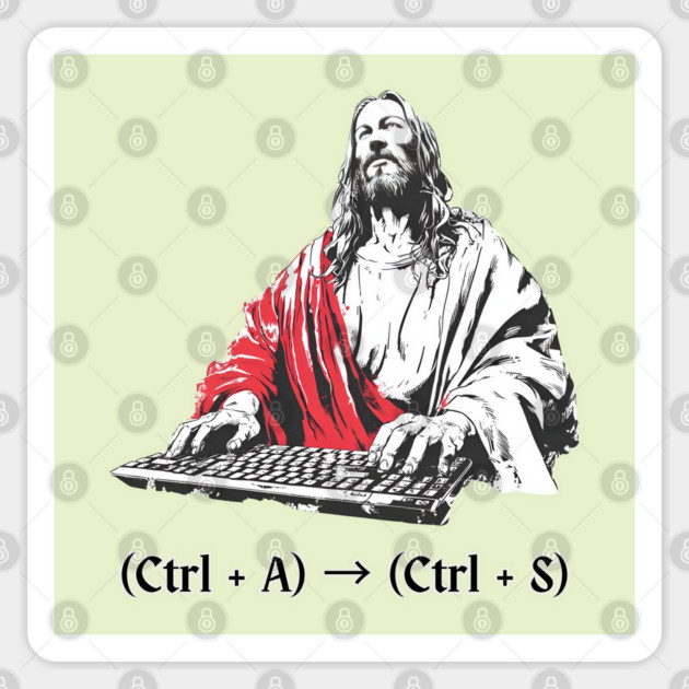 Jesus Saves Funny Computer Keyboard Shortcut Gag Parody Sticker by TuncGK