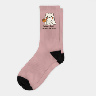 Boo But Make It Cute – Kawaii Ghost Cat with Pumpkin Mug Socks