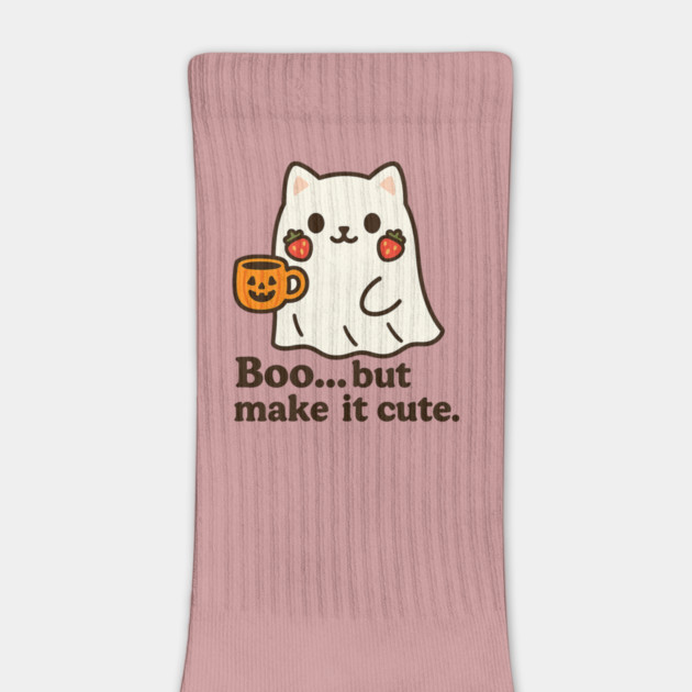 Boo But Make It Cute – Kawaii Ghost Cat with Pumpkin Mug by Anne Lee