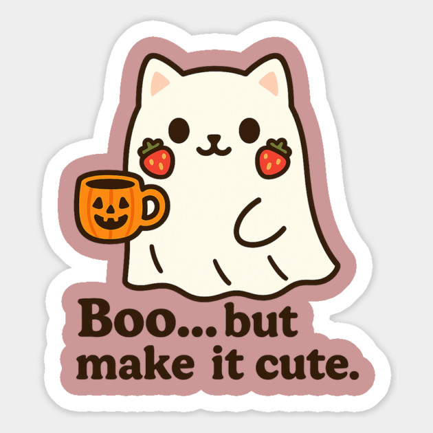 Boo But Make It Cute – Kawaii Ghost Cat with Pumpkin Mug Magnet by Anne Lee
