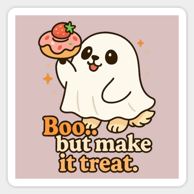 Boo But Make It Treat | Kawaii Ghost with Strawberry Donut Magnet by Anne Lee