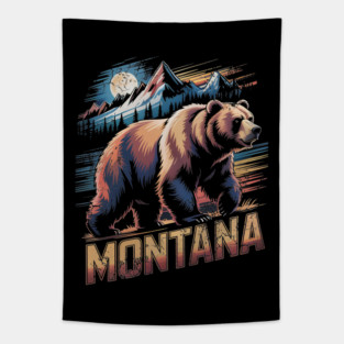 Montana Grizzly Bear Mountain Scene Tapestry