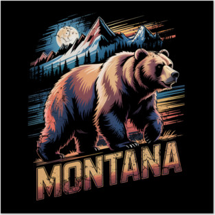 Montana Grizzly Bear Mountain Scene Posters and Art