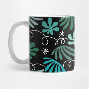Modern Exotic Leaves - Green and Teal Shades on Dark Mug