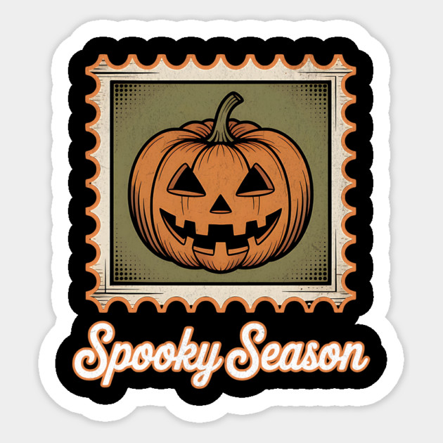 Spooky Season Pumpkin Stamp Design - Dark Sticker by Designed By Marty