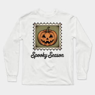 Spooky Season Pumpkin Stamp Design - Light Long Sleeve T-Shirt